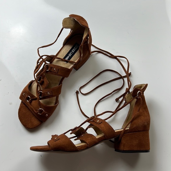 Brown suede tie up sandals A10-7 - Picture 1 of 5